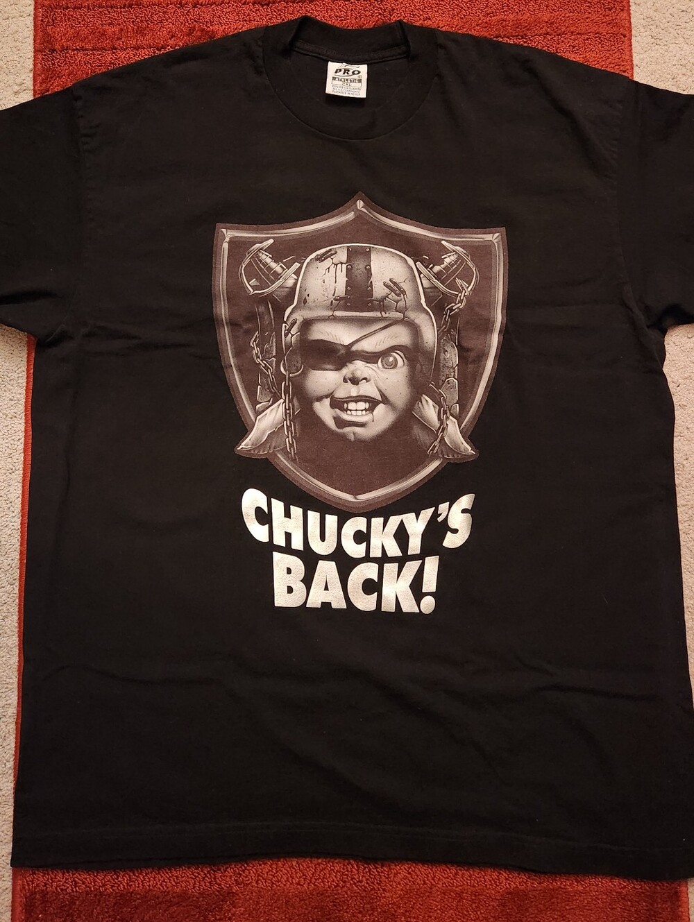 Chucky's Back in Raiders logo graphic print shirt vtg y2k size XXL